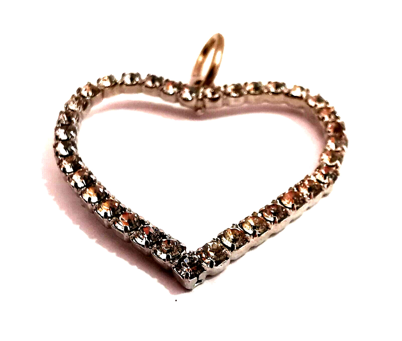 Vintage Czech Heart Shaped Pendant Clear Glass Rhinestone Rhinestones Handmade