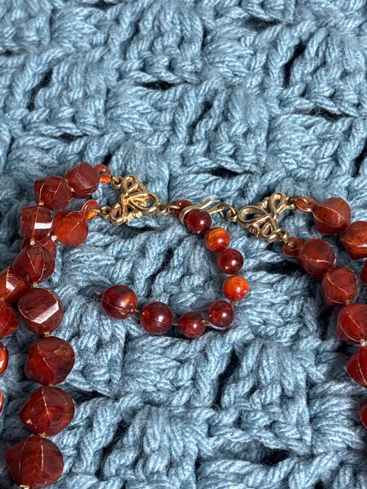Vintage Plastic Chunky Beaded Necklace Goldtone Hook Clasp 18 – 21 inches Long