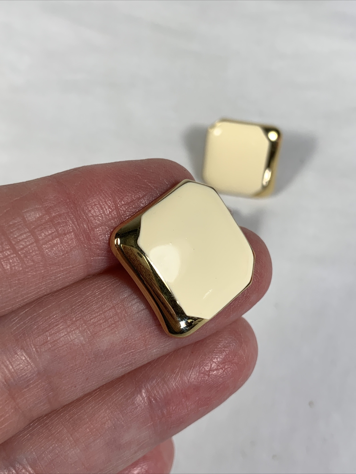 VTG Ivory Color and Gold Tone Square And Half Moon 2 Pairs Earrings