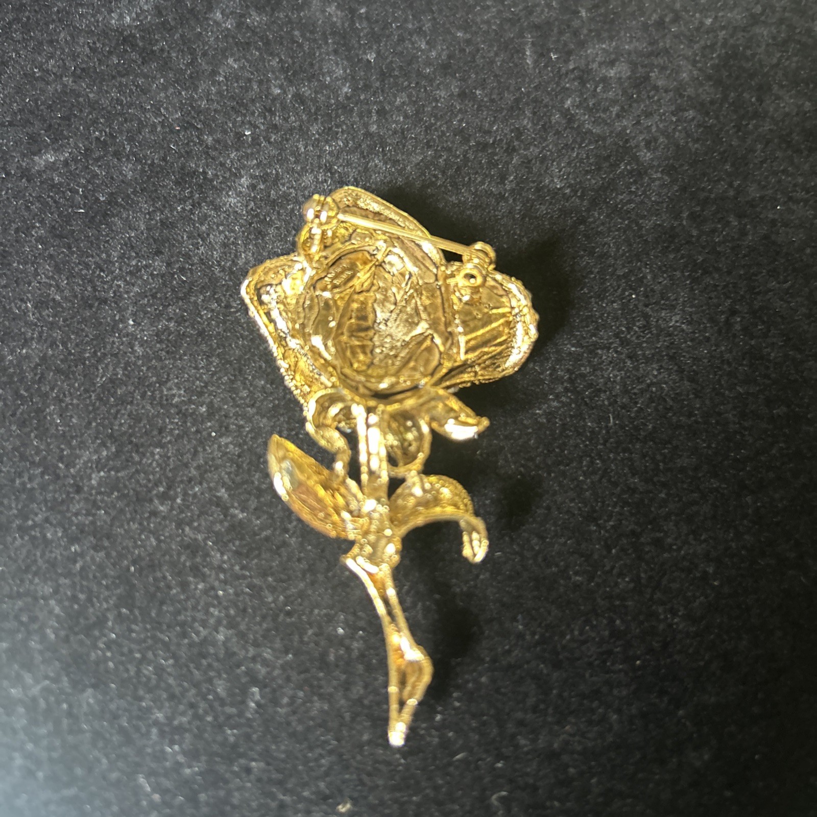 Elegantly, beautiful Gold Color Rose Pin With rhinestone Accents