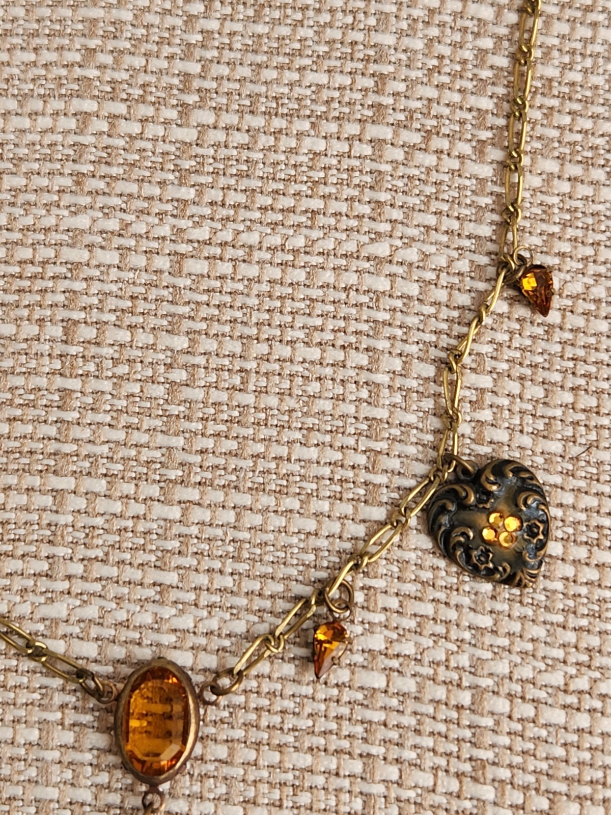 Vintage Glass Works Studio Necklace Heart Charm Rhinestone Accents