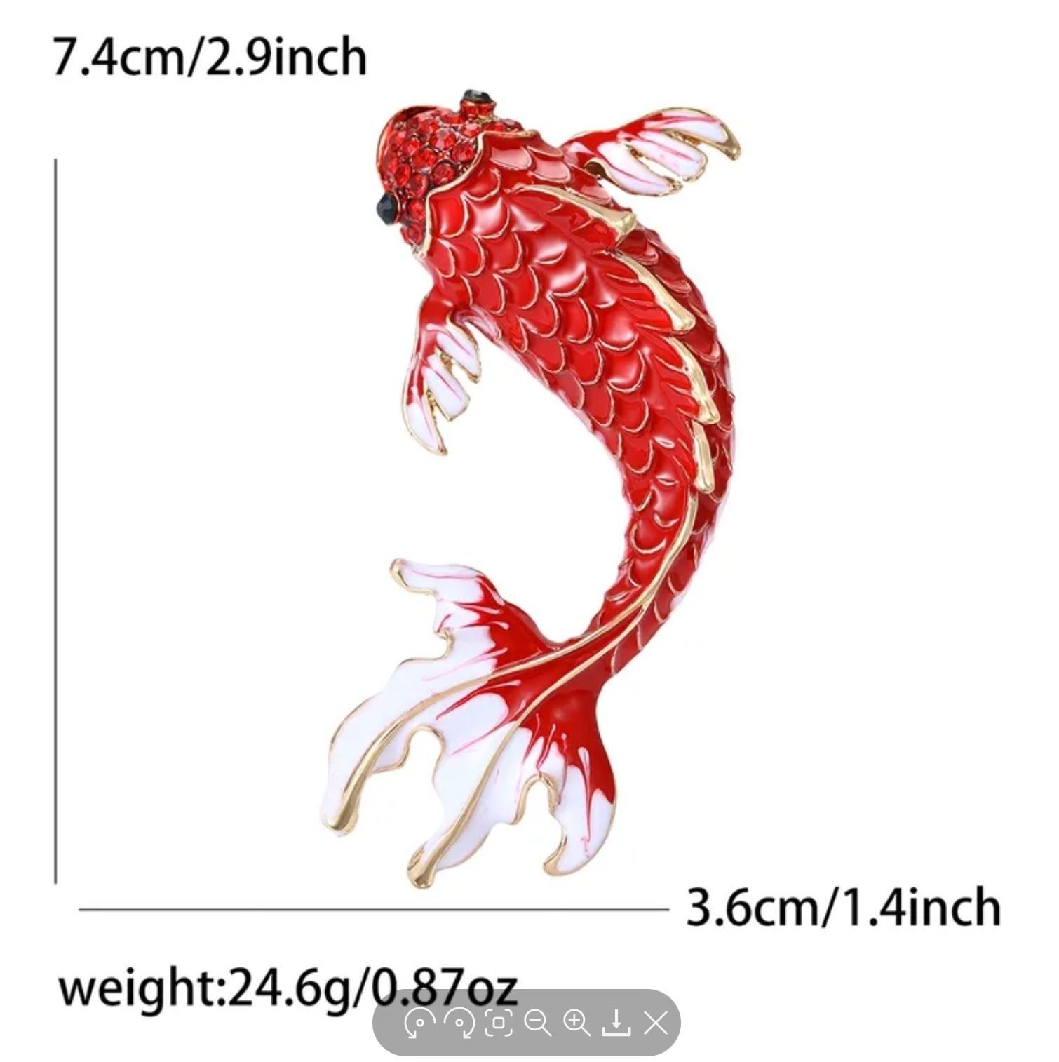 Blue & White Enamel Lucky Koi Fish Brooch with Crystal Accents