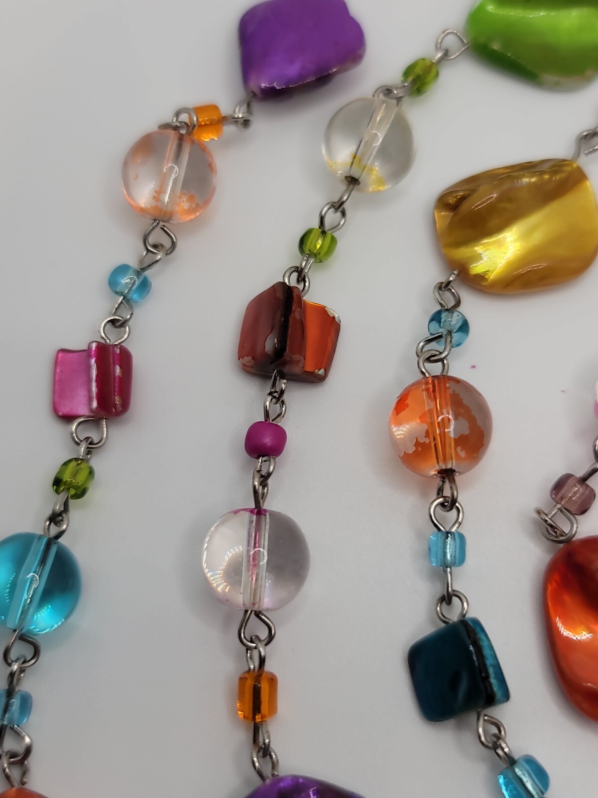 71″ Vintage Wear Repair Craft Multicolored Glass And Shell Necklace