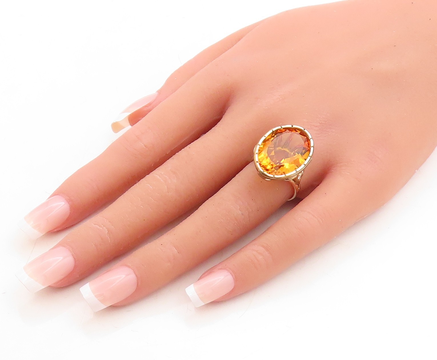 9K GOLD Vintage Ring 1/4 Carat Diamonds & Large Gemstone Cocktail Sz 6.5 GR211