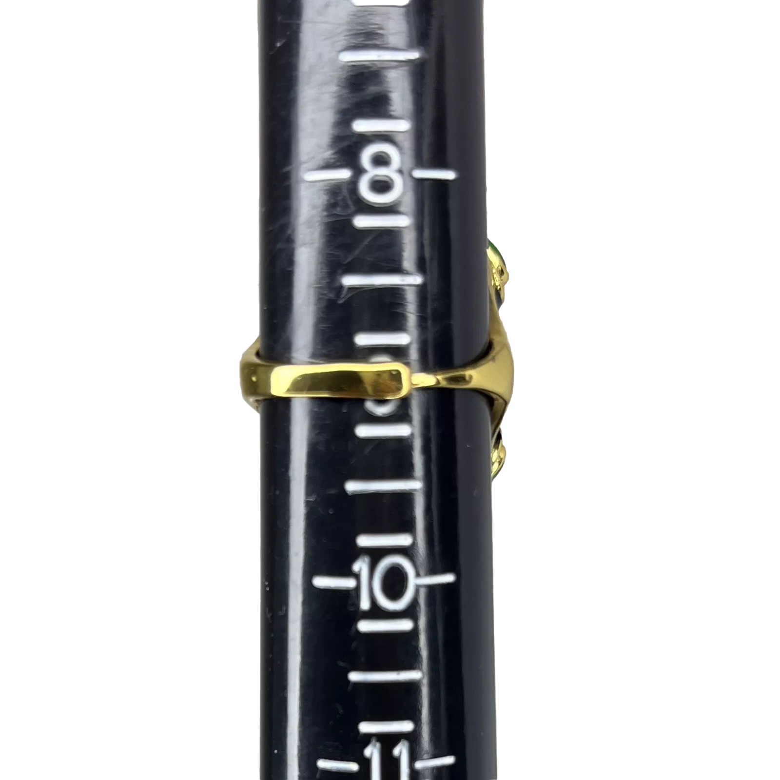 Gripoix Glass Cocktail Ring Gold Tone Black Enamel Green Cabochon Adjustable 6-9