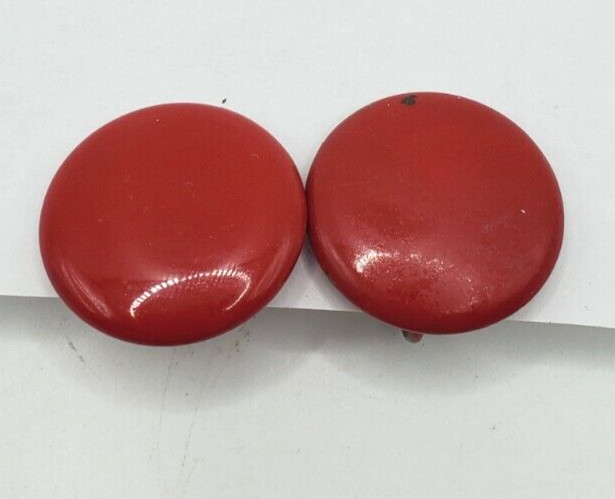 Vintage Red Metal Round Clip On Earrings