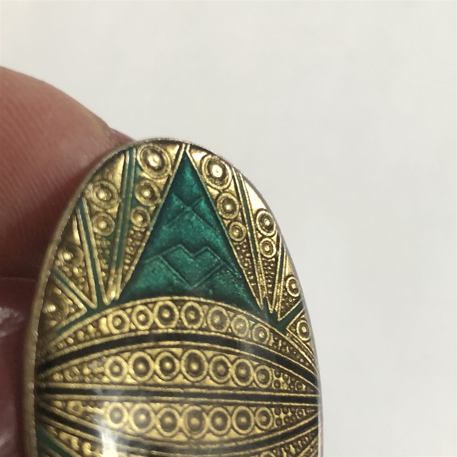 Vintage Art Deco Style Brooch Green Gold Enamel Lucite made in Taiwan
