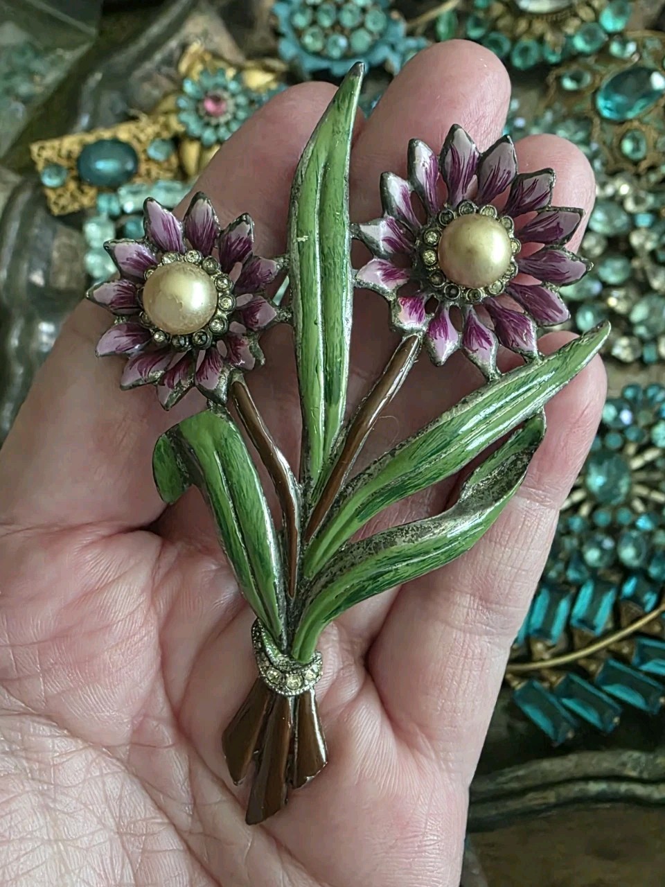 Vintage Pot Metal Flower Brooch Unsigned Coro
