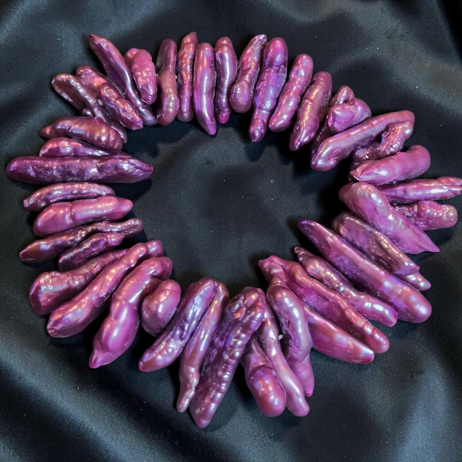Vintage Orchid Purple Dyed Freshwater Stick Pearl Stretch Bracelet Wide