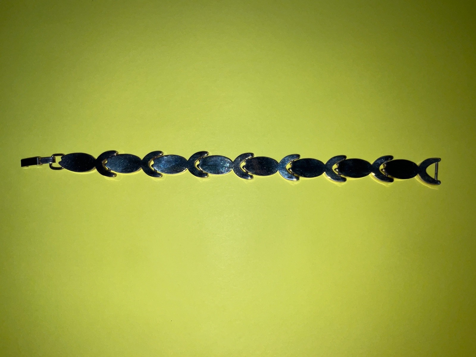 Vintage Mexico 925 Sterling Silver Stylized FishPanel Link Bracelet Eagle Mark