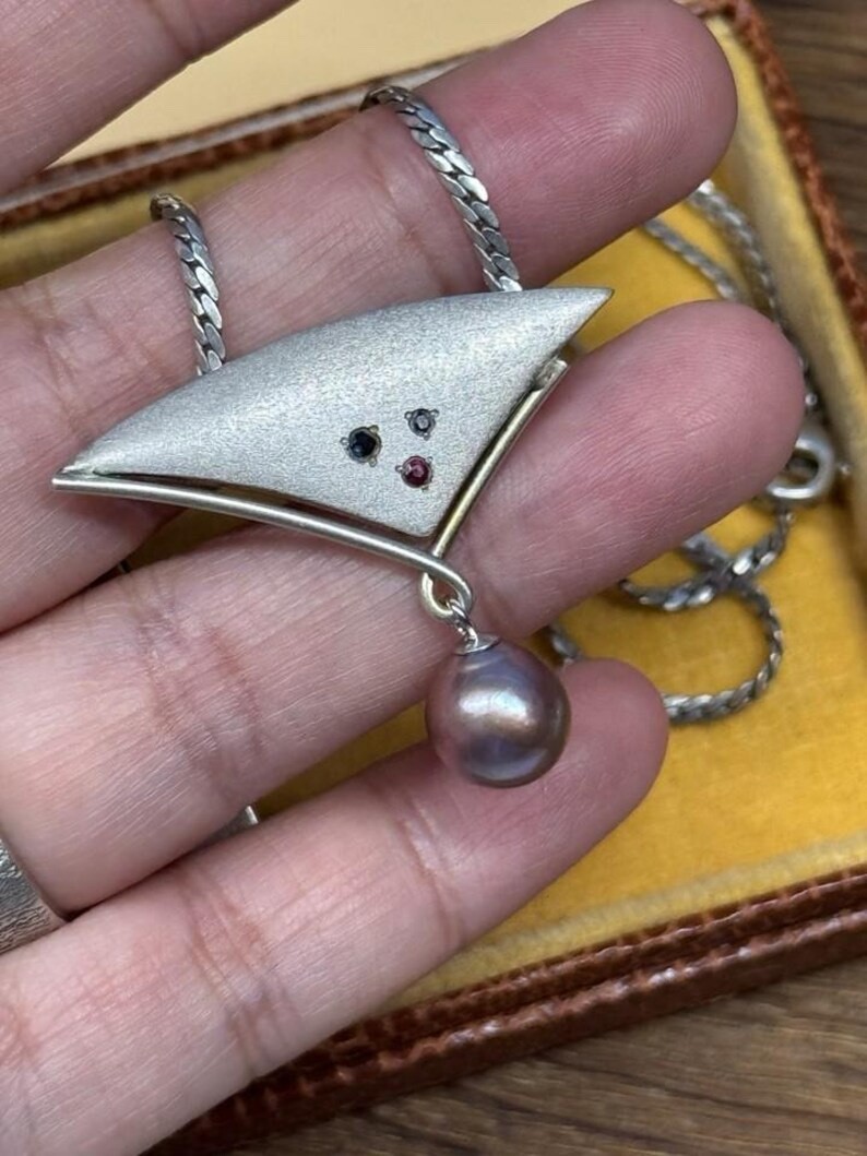 K&L Kordes Lichtenfels neckace pendant 925 Sterlingsilber Sapphire ruby Pearl