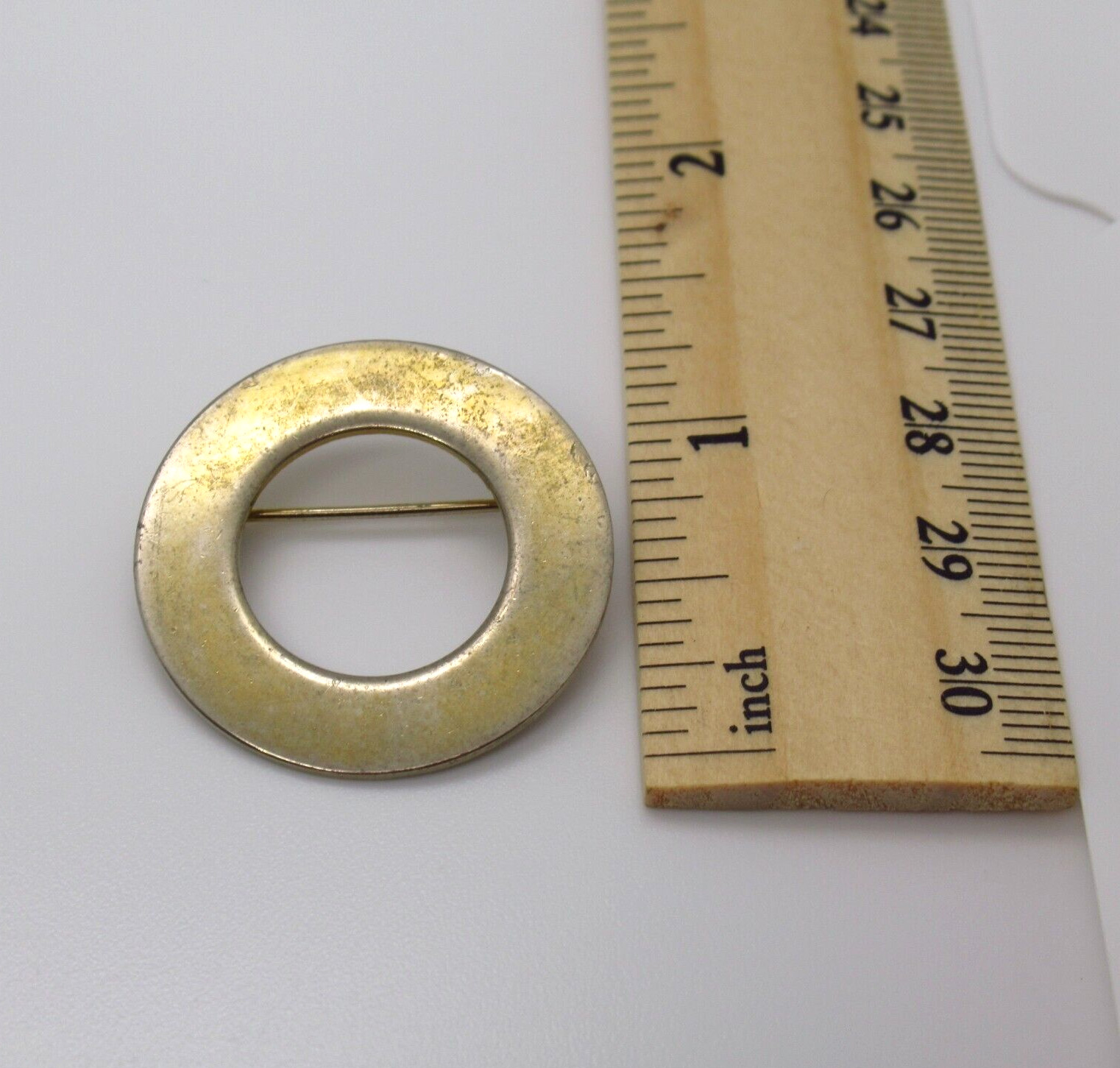Gold Tone Circle Brooch Pin Open Round Minimalist Patina Geometric Jewelry