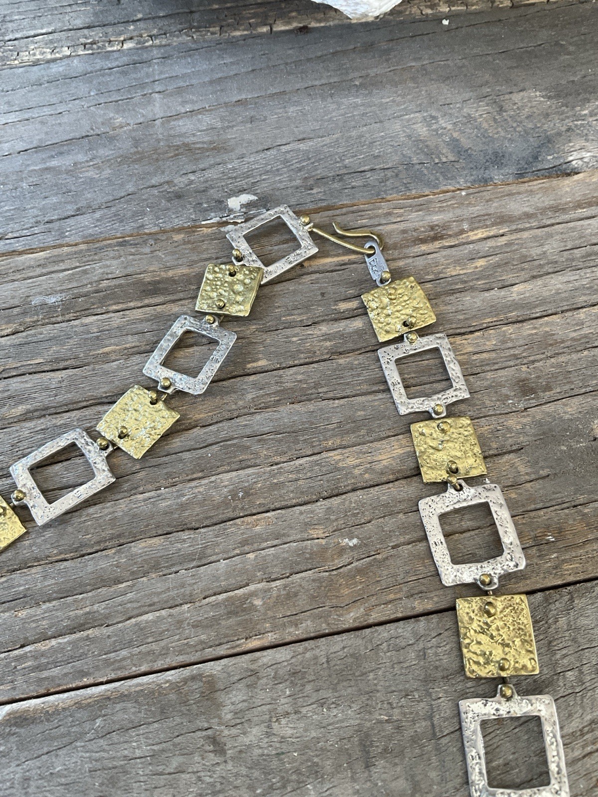Vintage Anne Dick Brutalist Geometric Sterling Silver Necklace 24’’