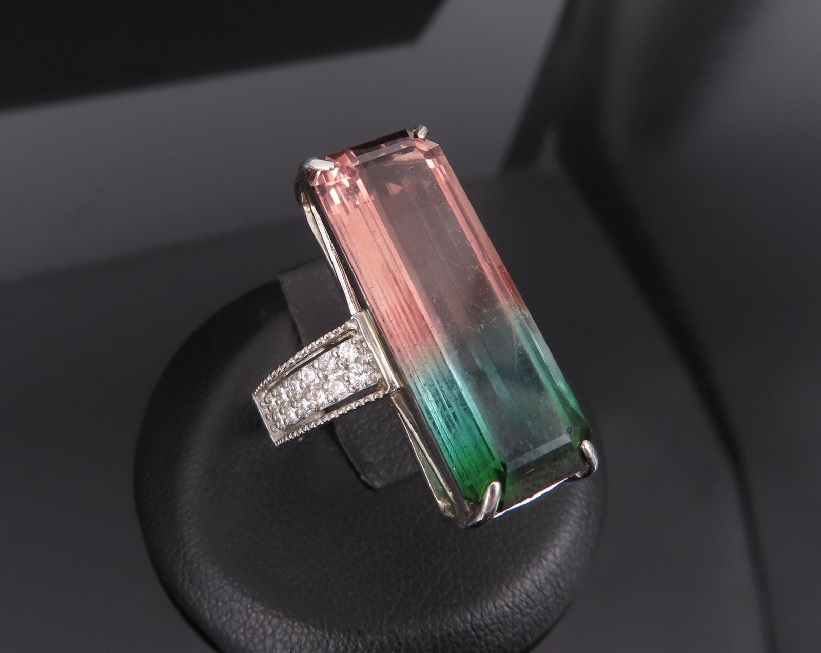 Rare 15.82ct Natural Party Color Tourmaline 0.35ct Diamond Platinum Ring, Size 7