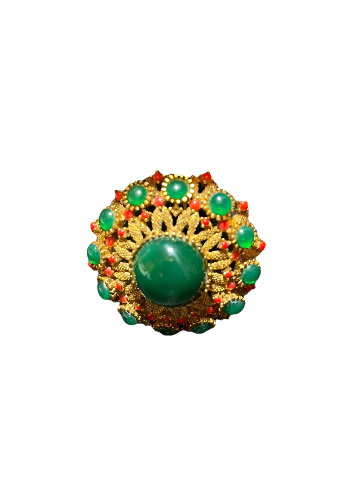 Vintage Signed SPHINX Gripoix Cabochon Peking Glass Brooch