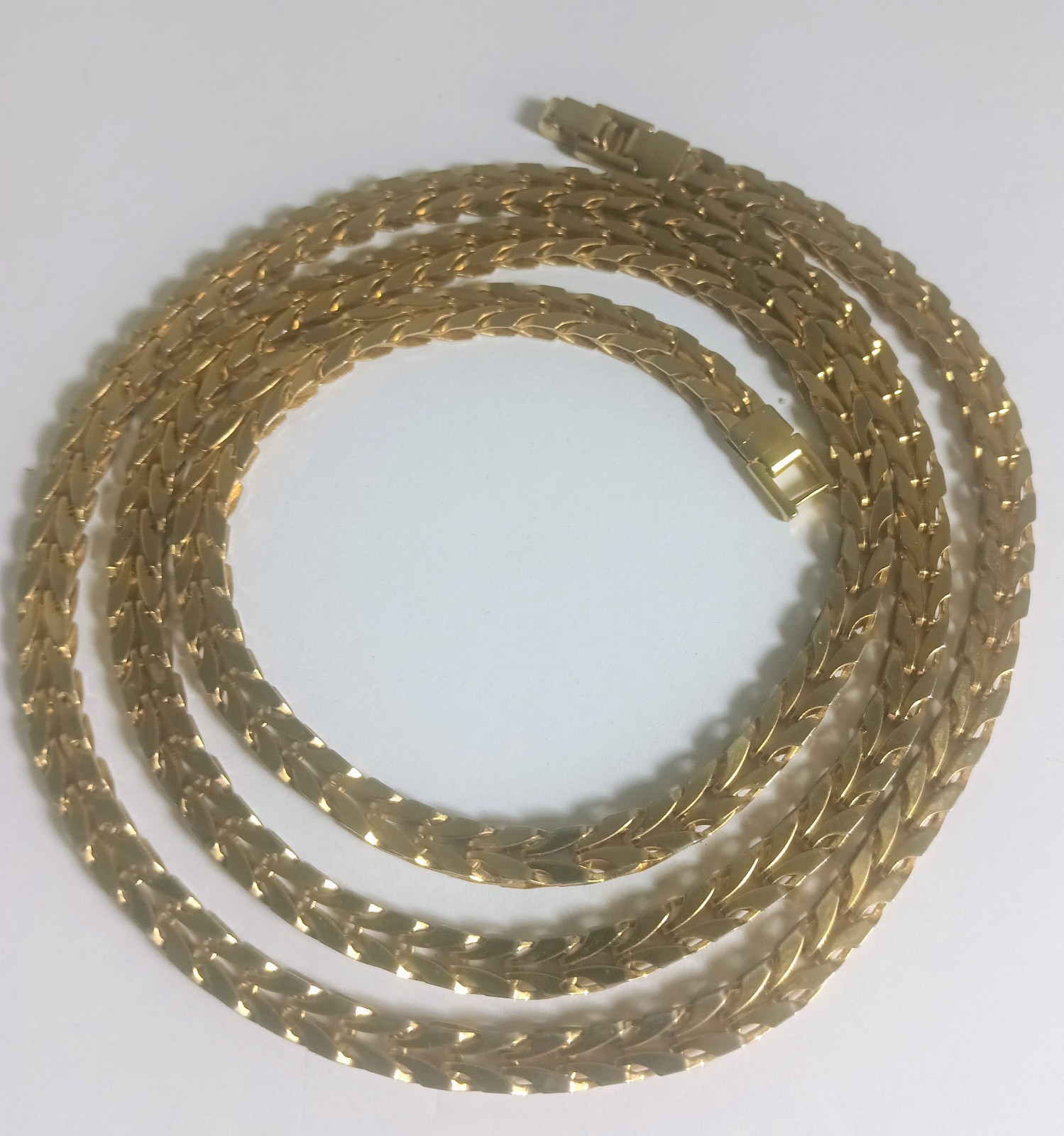 Vintage 10k Gold Plated Flat Spiga Wheat Franco Foxtail Chain Necklace 30″