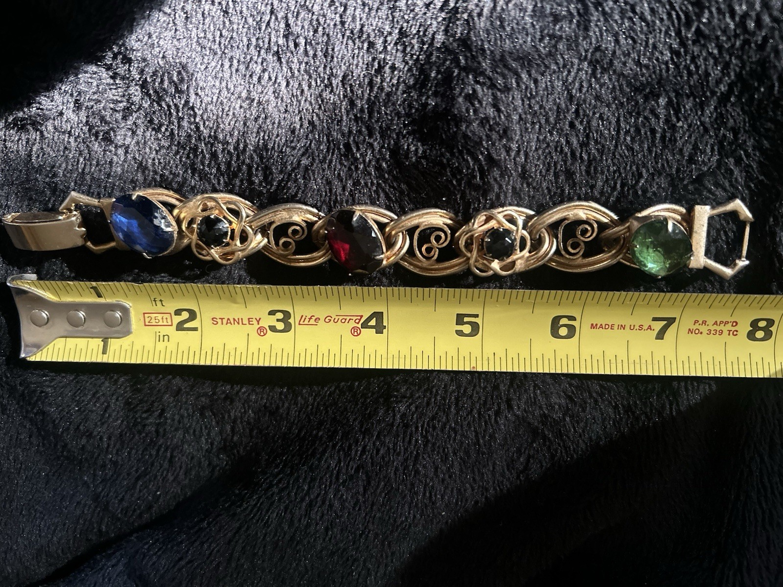 Vintage Victorian Revival Filigree Bracelet Intaglio Glass Stones Gold Tone