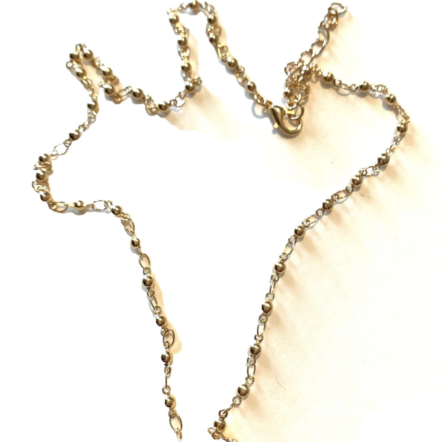 Patriotic Abstract Gold Tone Star Necklace Pendant Hammered Bead Station Chain