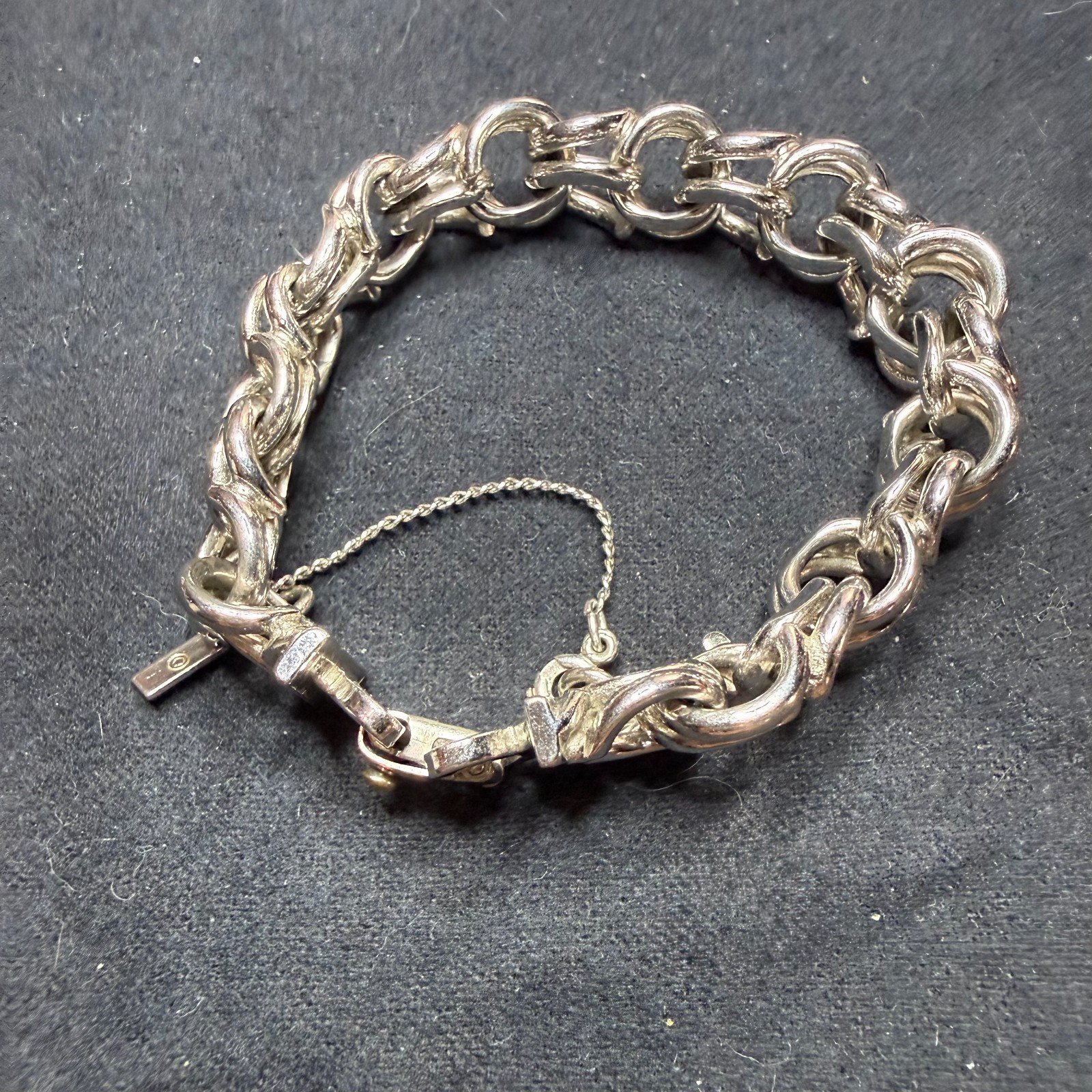 Monet Vintage Silver Tone Chunky Double Link Bracelet 7″ Heavy 49g Safety Chain