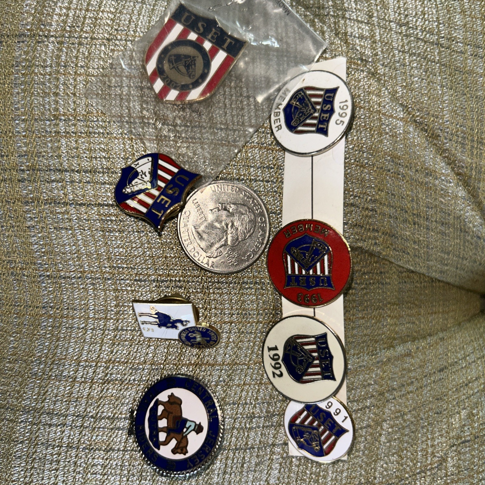 USET Equestrian Team Lettered Pin Red, White Blue Gold Tone Set Of 6 Plus 2 More