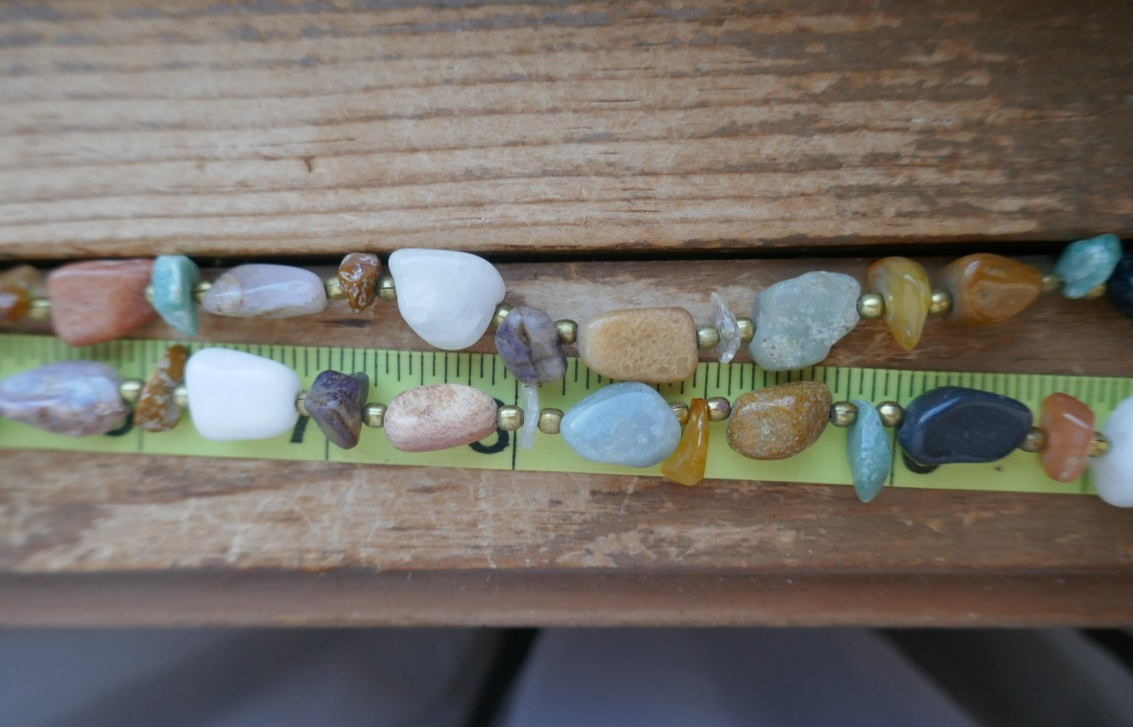 VTG 28″ Earth Tone Beggar Beads Semi Precious Gemstone Necklace w Brass Clasp