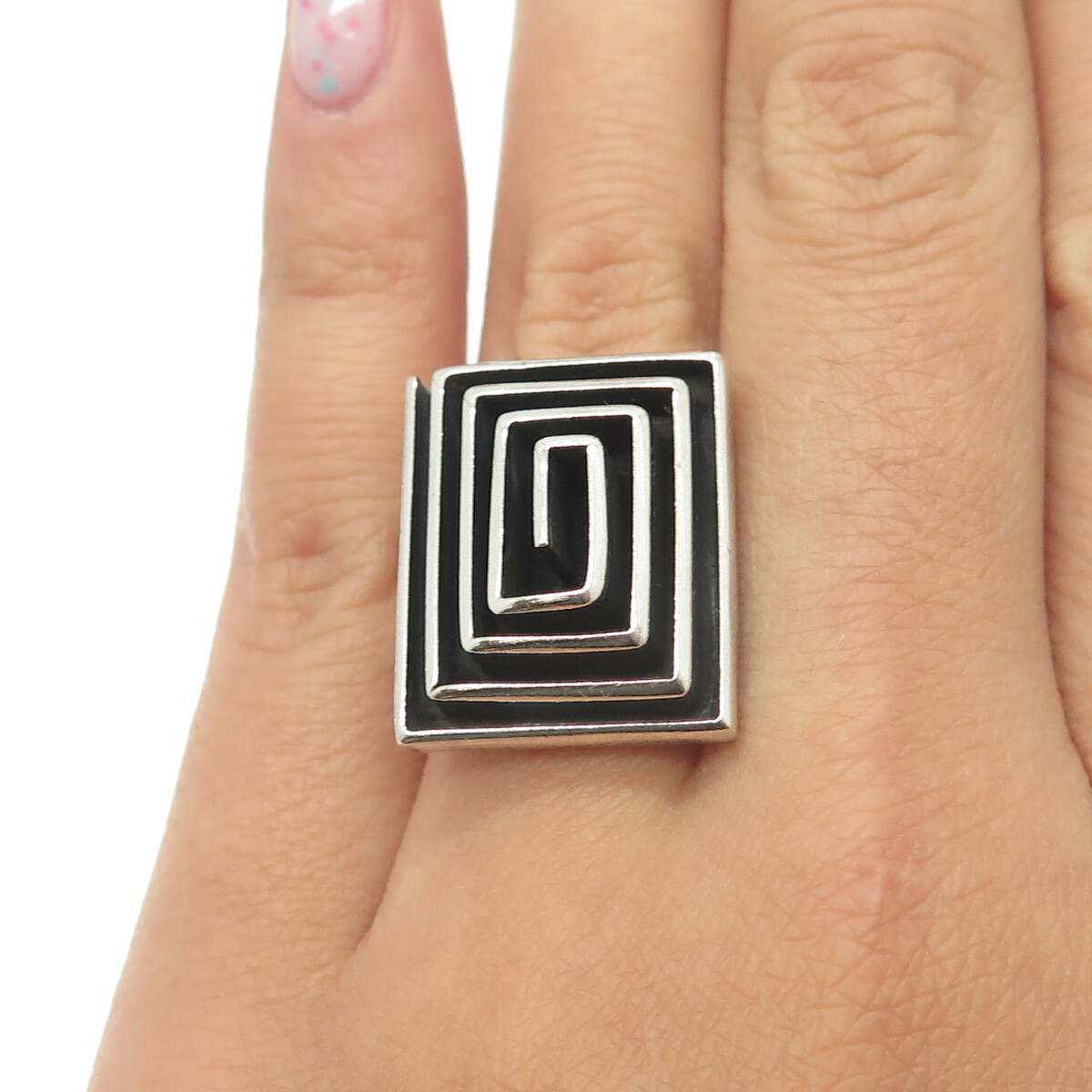 DOMINIQUE DINOUART 925 Sterling Silver Vintage Mexico Spiral/Maze Ring Size 6.5