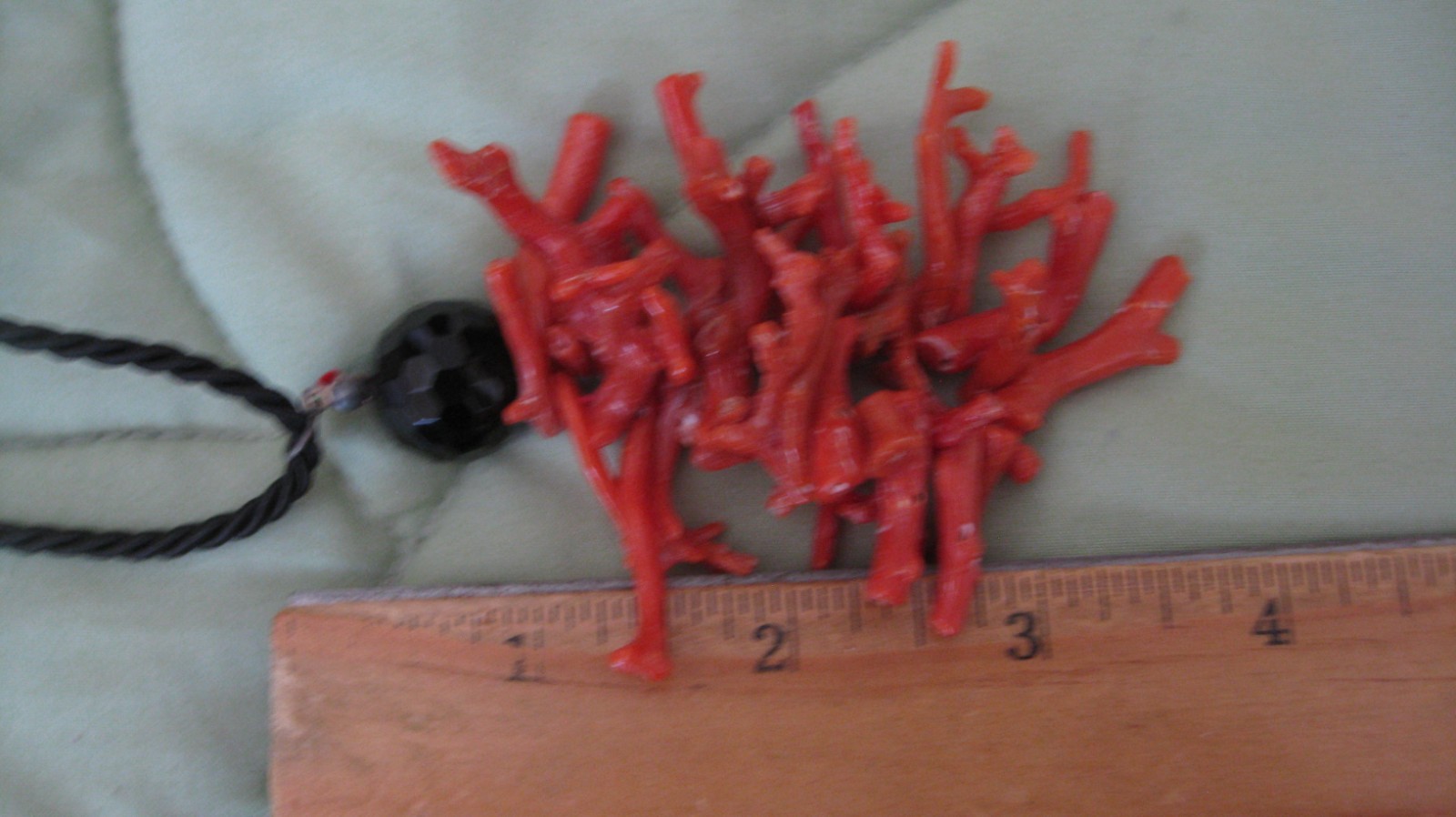 Vintage Branch of Coral Faceted Crystal or Onyx On Black Silk Cord Necklace NICE