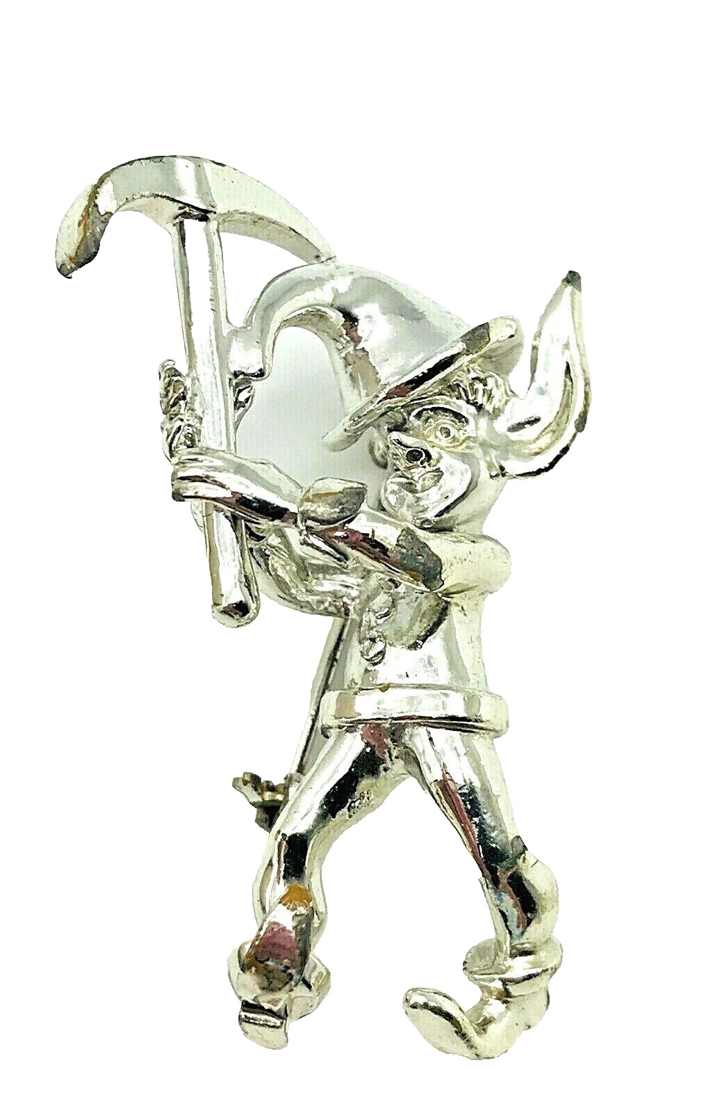 Leprechaun Gnome Brooch Pin with Pick Silver Tone VTG