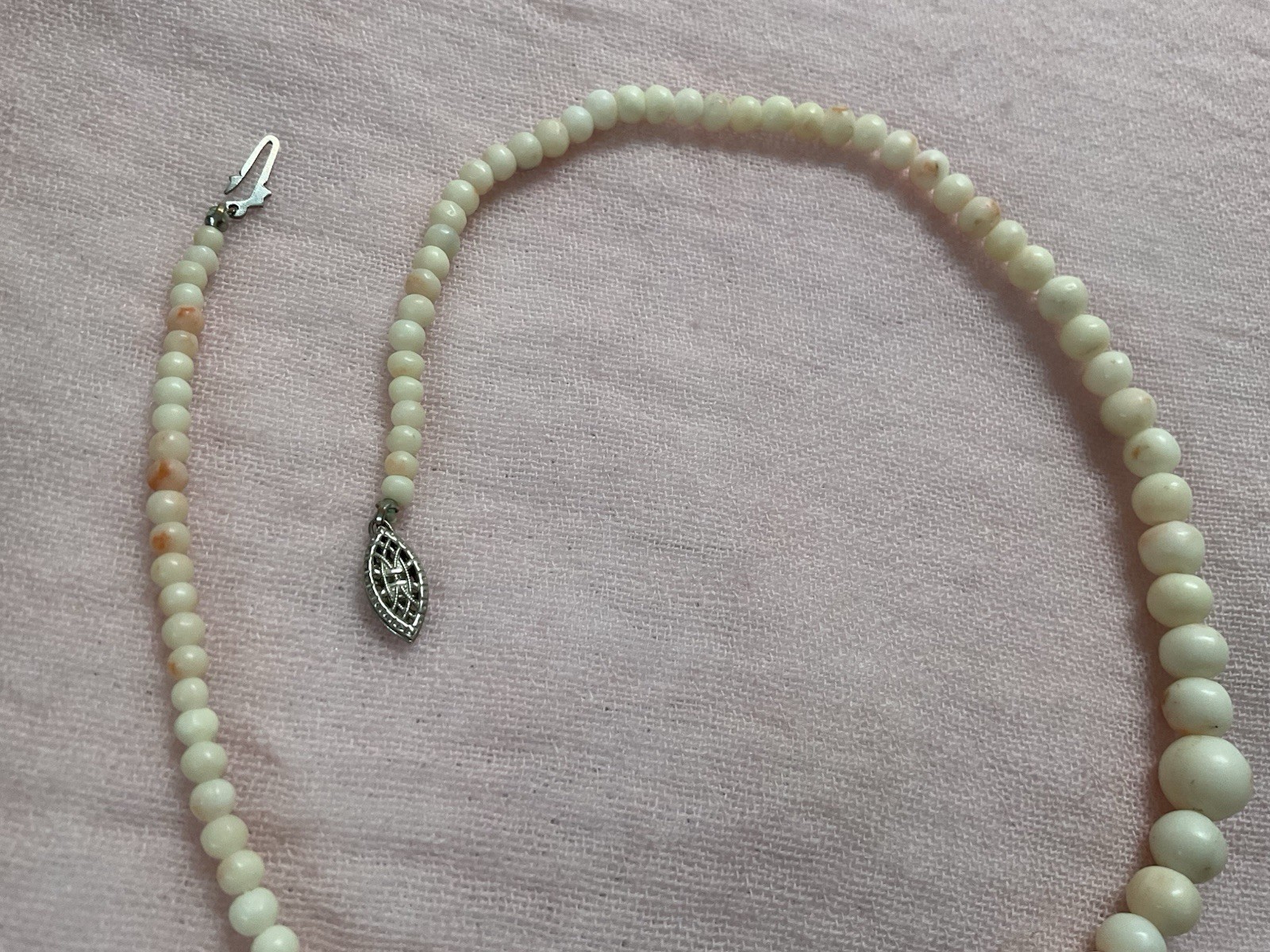 Antique Vintage Angel Skin Coral Necklace Graduated 16 Inches Genuine