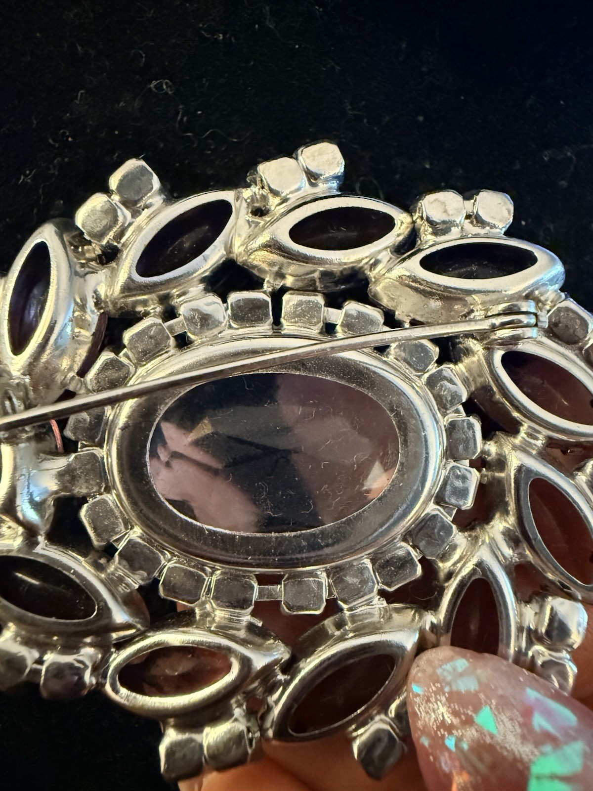 Vintage Baby Blue And Purple Rhinestone Silvertone Brooch ~Absolutely Stunning