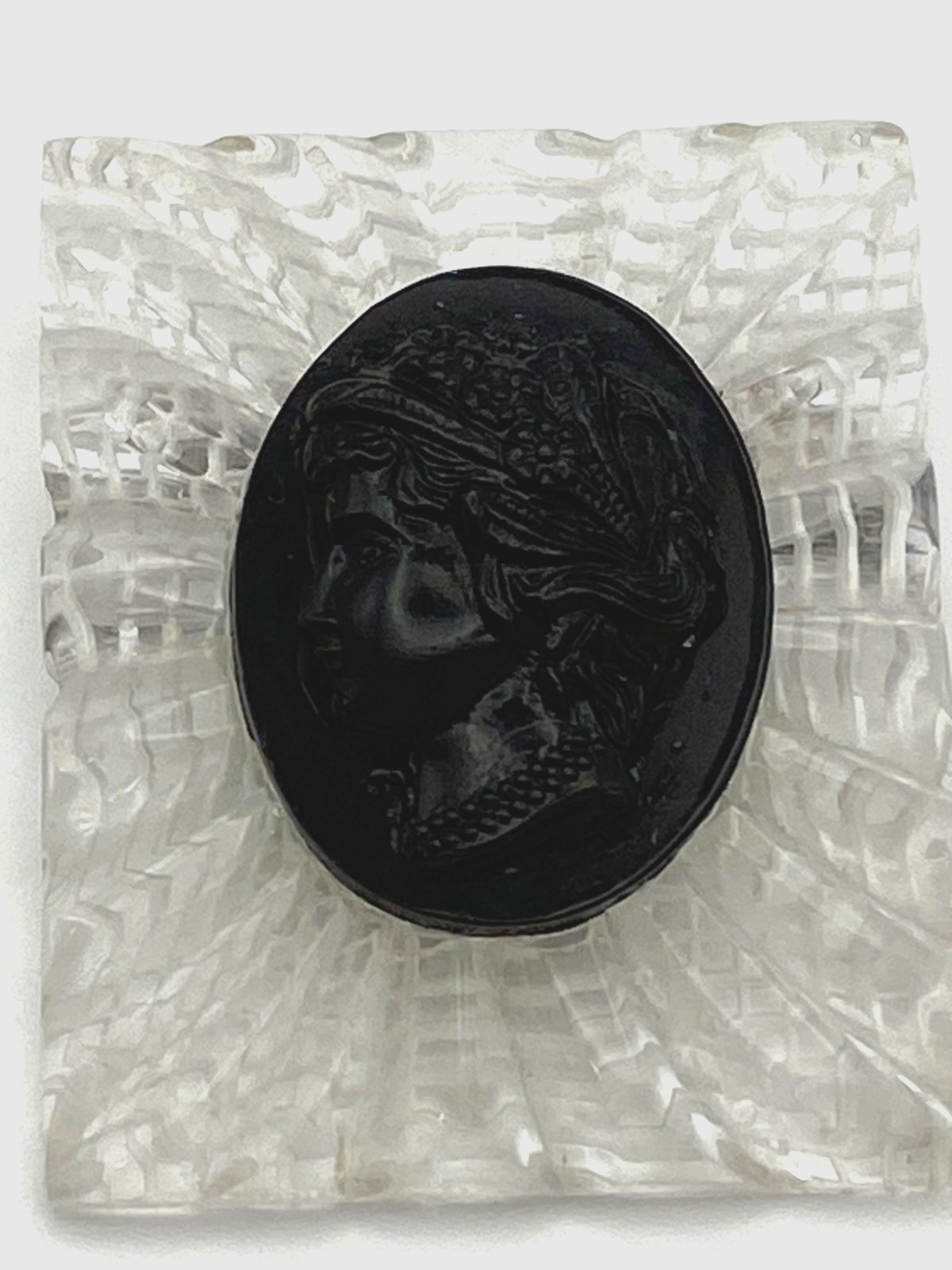 Vintage 1940s Mourning Brooch Black Cameo Reverse Carved Victorian Revival