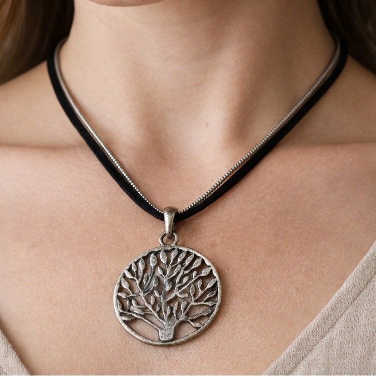Vintage Necklace Vintage Tree of Life Silver Tone Pewter Boho Nature 18″ Earthy
