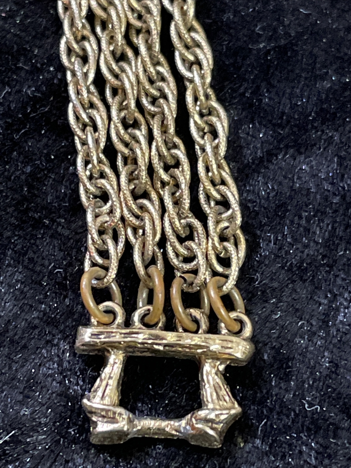 Vintage Orange Enamel & Gold Celtic Knot Chain Bracelet with Small Green Stones