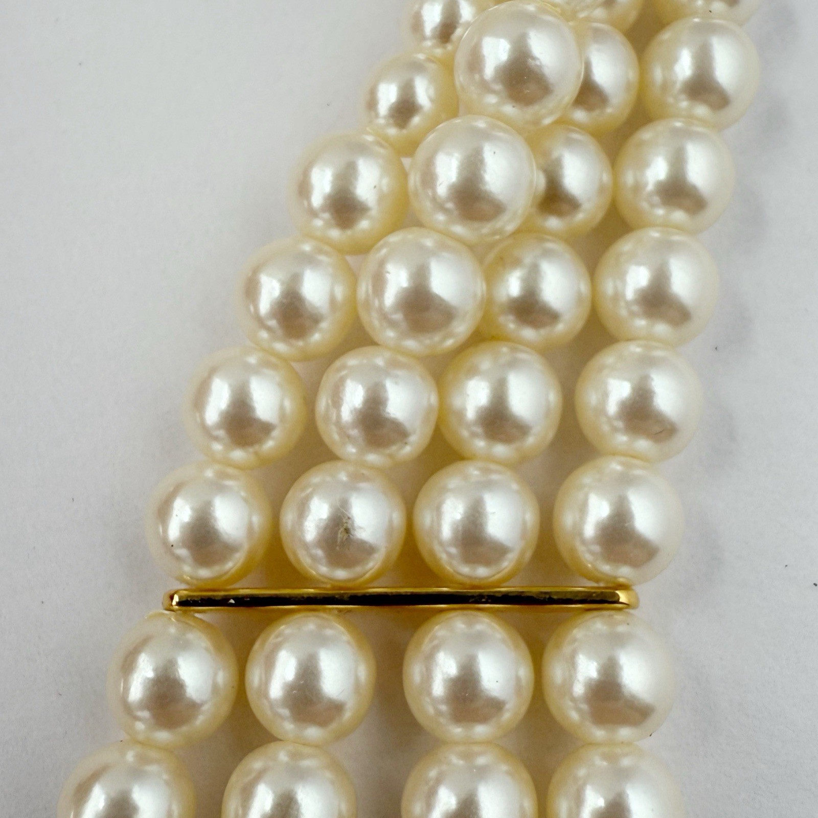 Vintage 4 Strand Faux Pearl Beaded Layered Hook Clasp Necklace