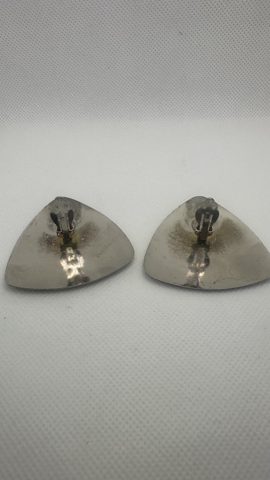 Triangle earrings clip ons almost 2″ long