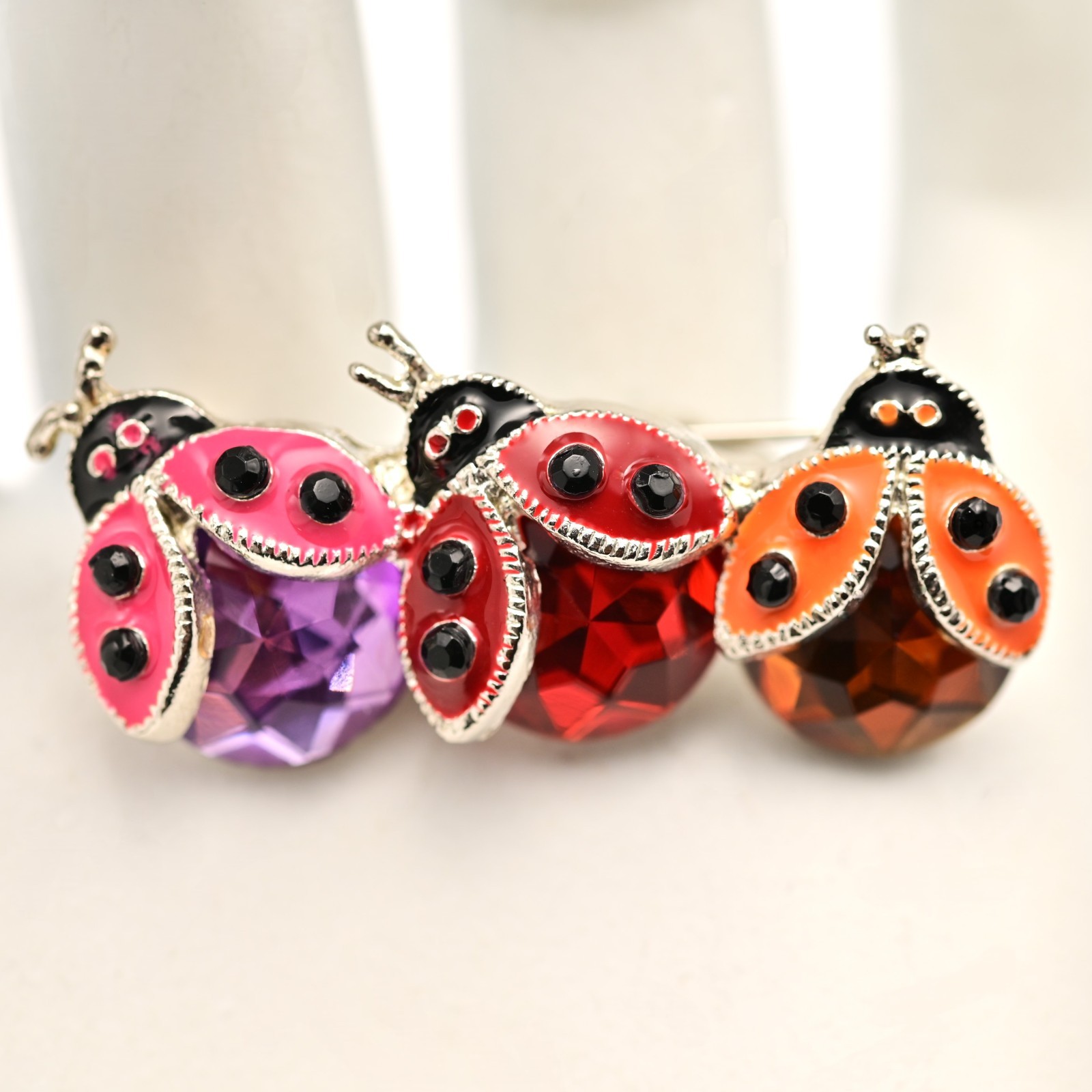 TANYA CREATIONS Original Vintage Rhinestone Enamel Estate Ladybug Brooch Pin