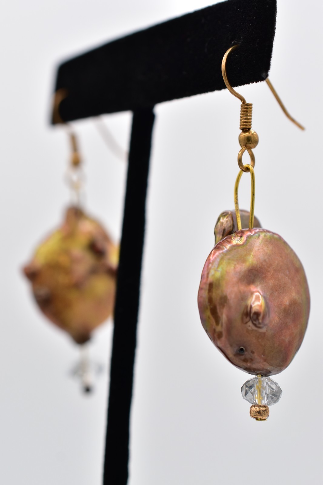 Vintage Baroque Pearl Dangle Earrings Iridescent Copper Freshwater Drop BinBK