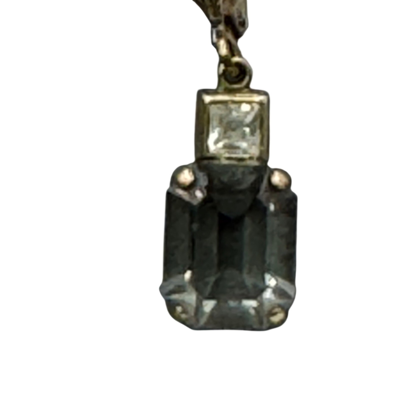Vintage “Black Diamond” Gold Tone Leverback Drop Earrings Emerald Cut Estate