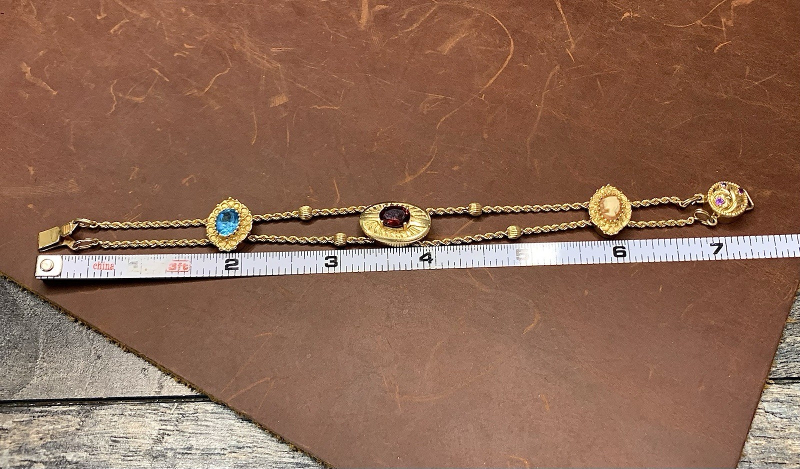 Vintage Multi-Gemstone Slide Charm Bracelet in 14kt Yellow Gold 7”