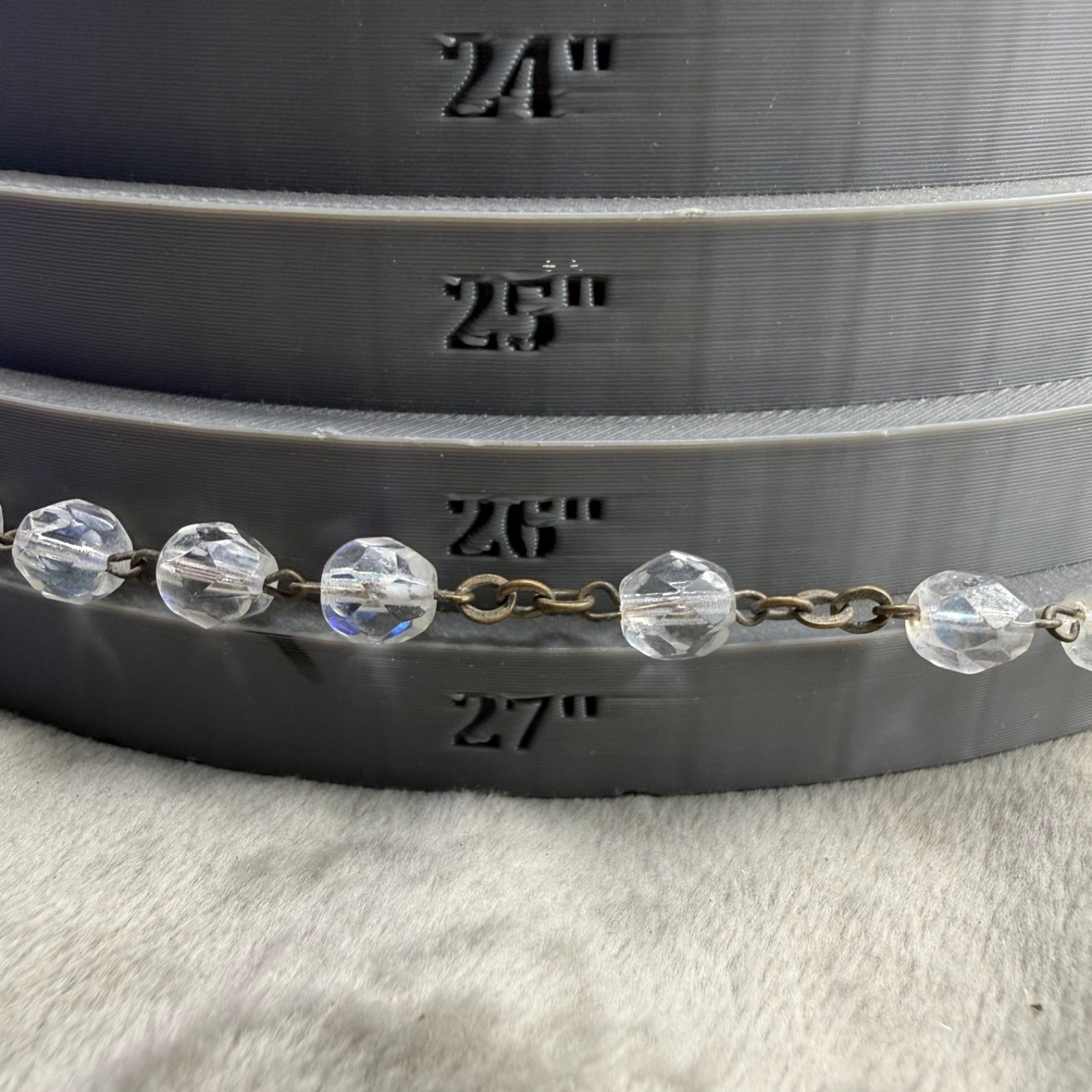 Vintage Rosary Necklace Clear Faceted Glass Silver Tone 28”