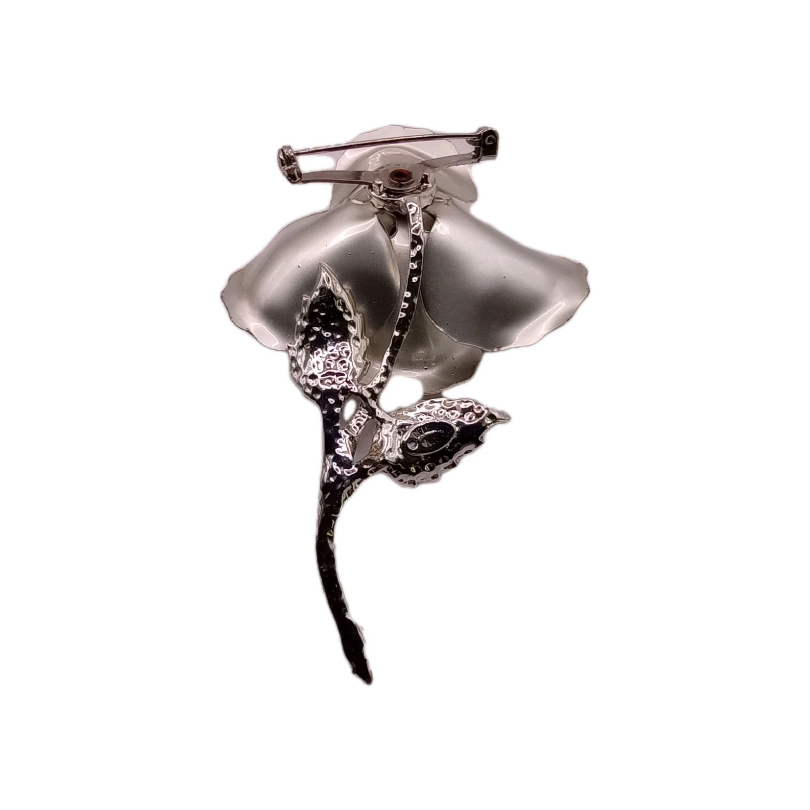 Vintage Lisner Silver Tone Flower Brooch Textured Black Bead Pin 3 1/2 by 2 1/2