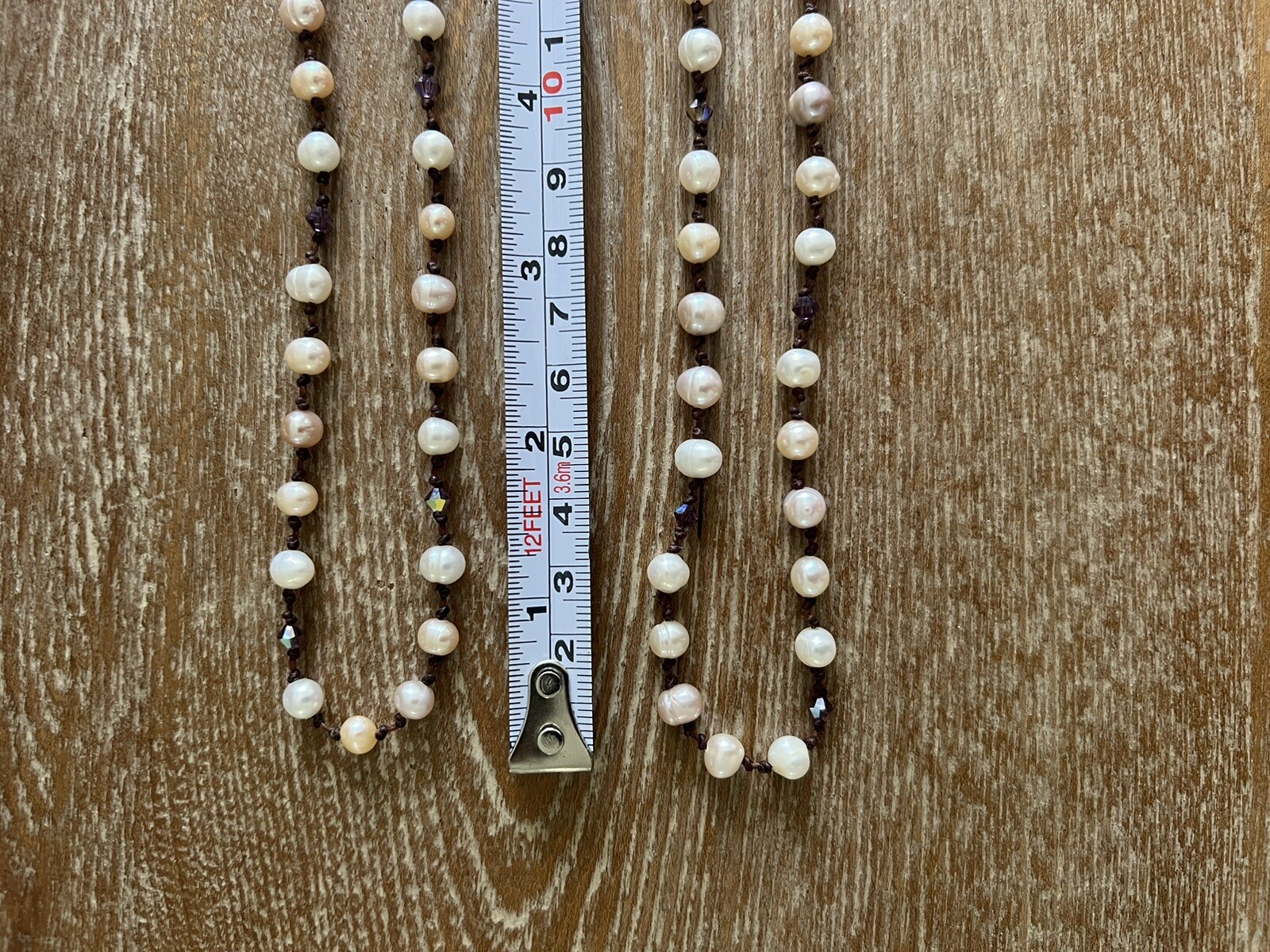 VINTAGE Set of 2 Baroque Pearl Knotted Brown Leather Necklace 20” A53
