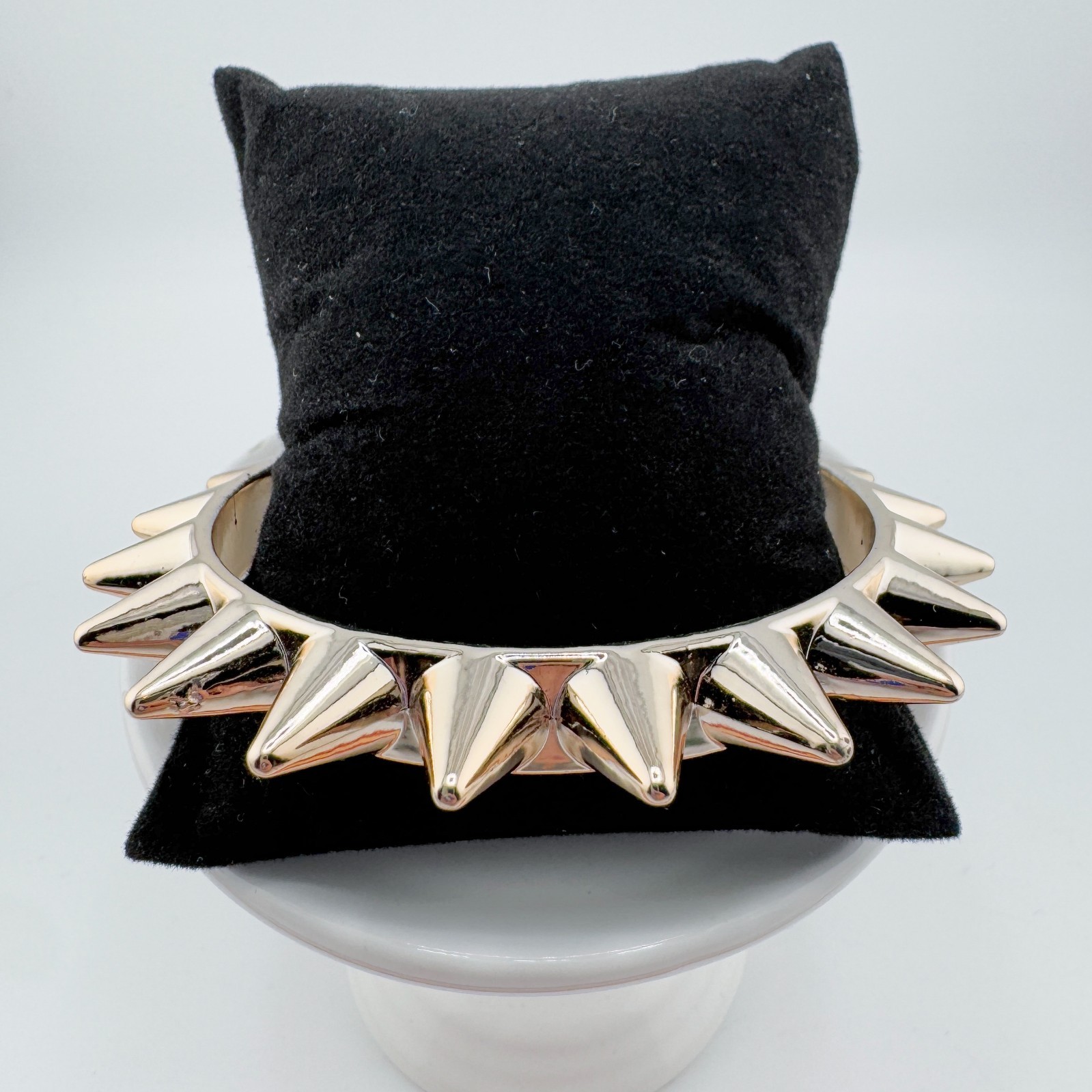 Vintage Plastic Gold Tone Spiked Bangle Bracelet Punk Rock Gothic Edgy Statement