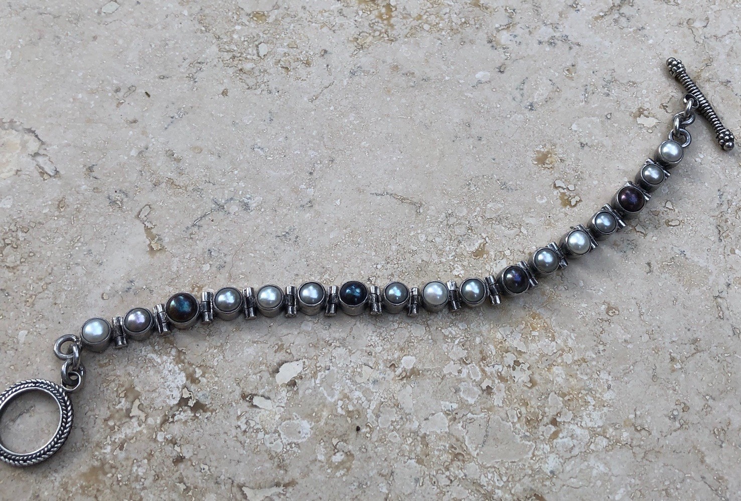 🤍✨Genuine VINTAGE STERLING SILVER Multicolor PEARL BRACELET ESTATE Jewelry✨🤍