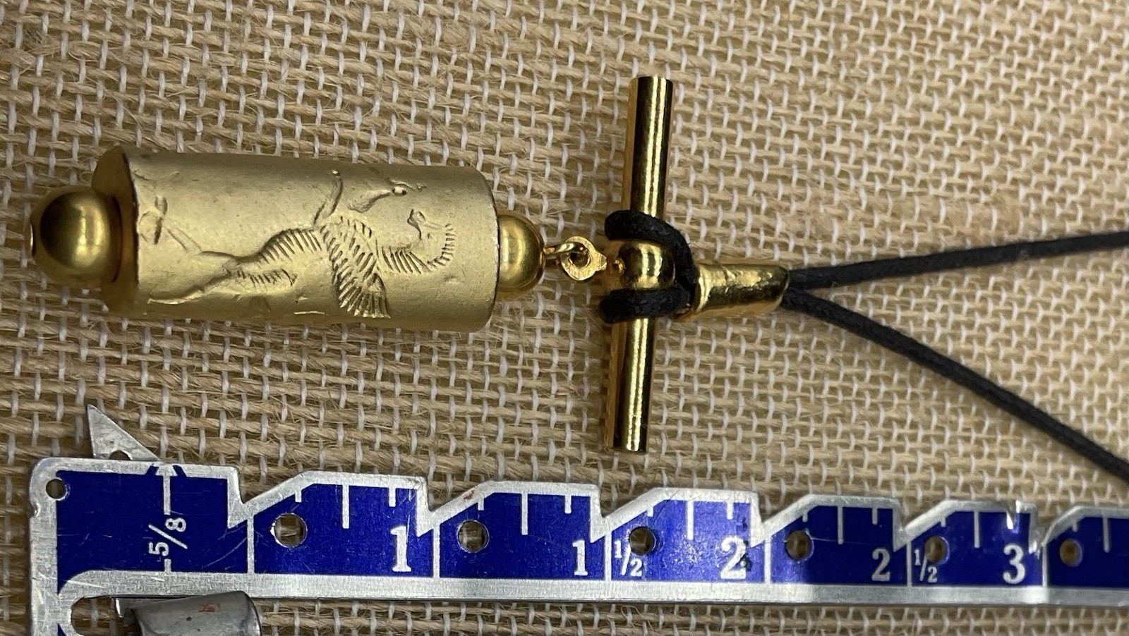 Cylinder Seal Pendant Gold Tone Unusual Design Winged Zebra & Person ?