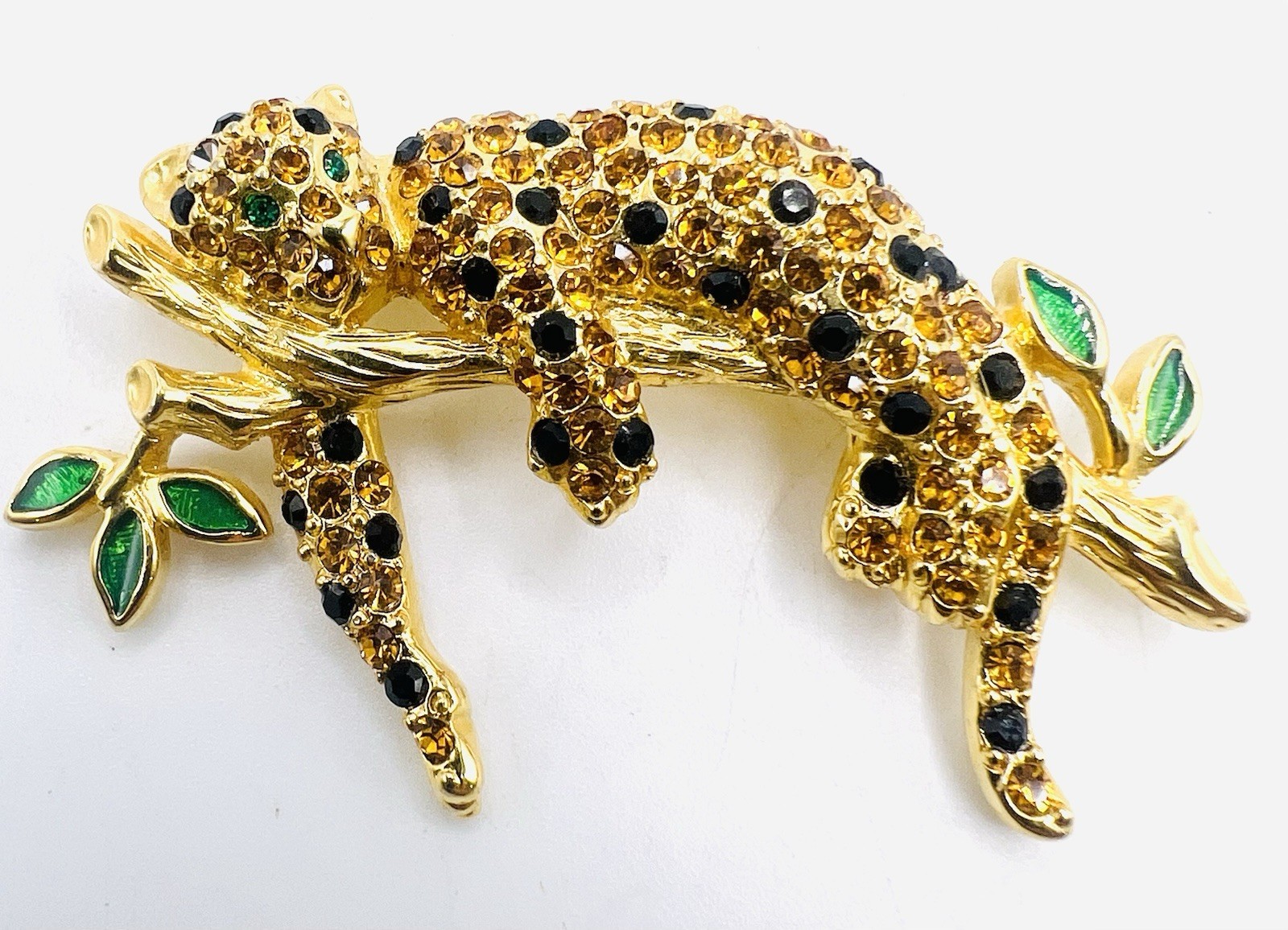 Vintage Trifari Safari Limited Edition 1997 Rhinestone Leopard Enamel BroochPin