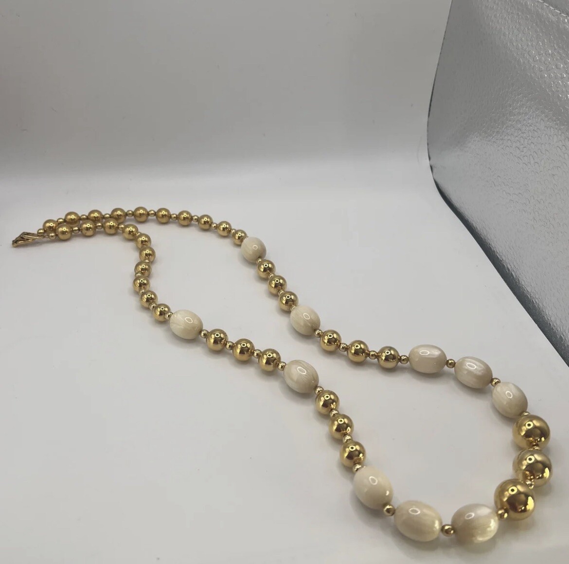 Vintage Napier Ivory and Gold Beaded Statement Necklace