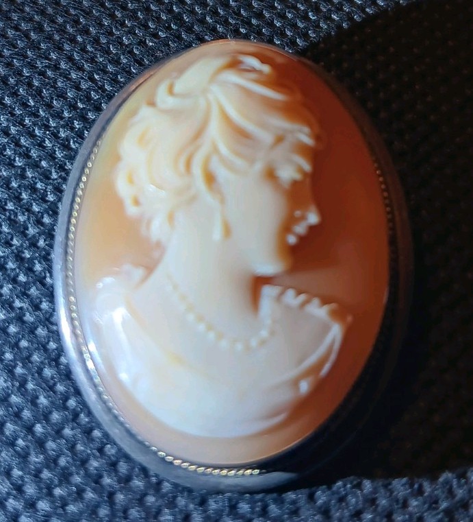 Vintage Stamped 800 Silver Right Facing Hand-carved Cameo Brooch