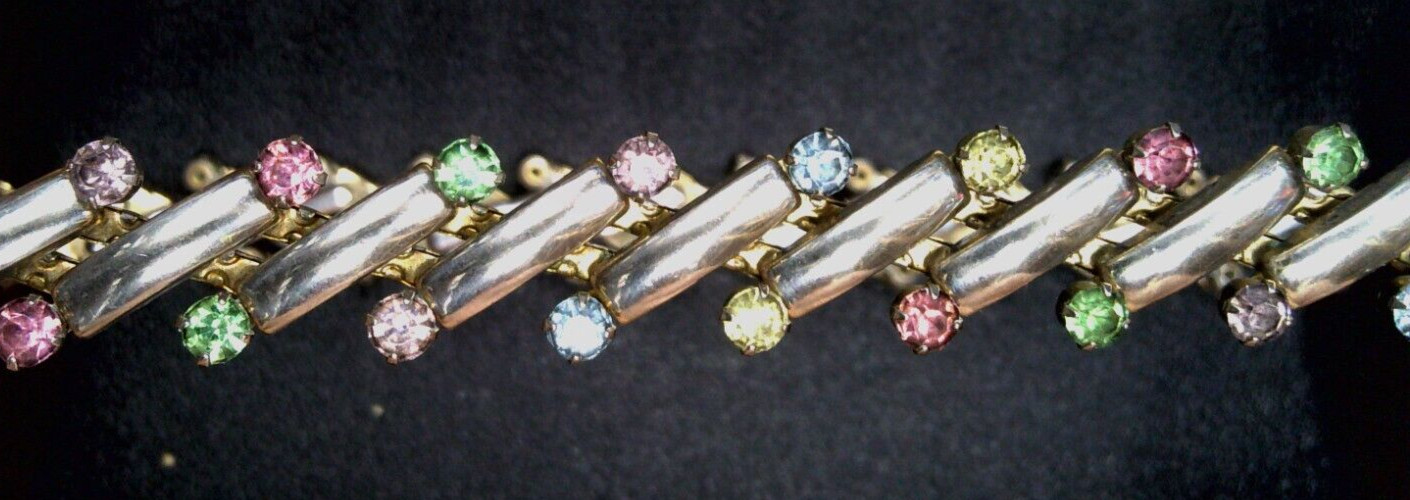Vintage Expanding Uranium Glass Bracelet Rainbow Pride Rhinestone Pastels Glows
