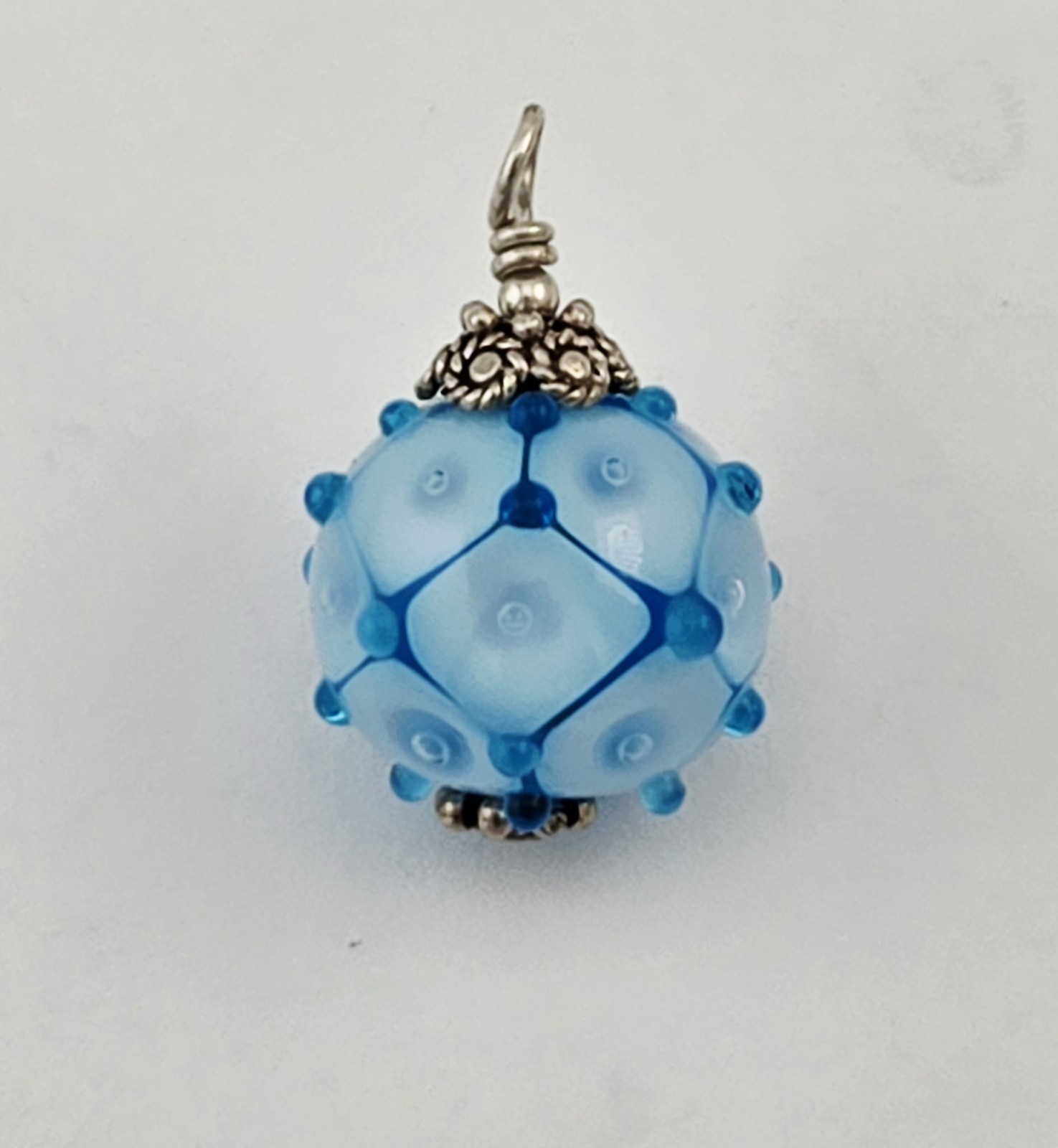 Vintage Murano Blue Glass Bead Sterling Silver Lampwork Charm Pendant – 5.7g